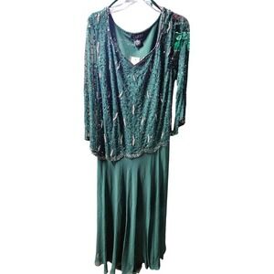 J Kara‎ Formal Beaded Sequin Emerald Green Gown Dress Women's